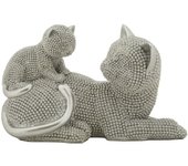 Escultura gatos 2, poliresina, plata, epikasa