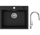 Cecipa max fregadero de cuarzo negro 50x45 cm fregadero de cuarzo de 1 seno fregadero de cocina + grifo de cocina mezclador con ducha extraíble