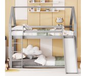 Litera infantil con tobogán y escalera - pino macizo - 140 x 200 cm - gris - sin colchón