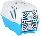 Transportín de mascota blanco azul polipropileno 48x31,5x33 cm