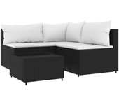Juego de jardín con cojines 4 piezas | conjunto de comedor | conjunto de descanso ratán sintético negro cfw185083