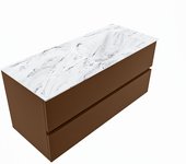 Mondiaz vica dlux 110cm mueble de baño color rust con 2 cajones. con lavabo cloud derecho sin orificios color glace