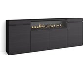 Amueblate online, aparadores para salón, gran capacidad de almacenaje, 200x75x35cm, 4 puertas, chimenea eléctrica, negro