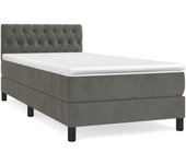 Cama con somier tapizado y colchón de terciopelo gris oscuro 90x190 cm
