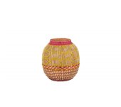 Jarrón trenzado de madera multicolor 23x23x27 cm