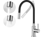 Grifo de cocina flexible con 2 tipos de chorros, mezclador de cocina plegable, mezclador de fregadero flexible con agua fría y caliente - negro + cepi
