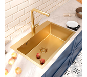 Ceramia timeless fregadero de cocina de acero inoxidable 304, 1 cubeta, 68x45x21 cm, pvd oro cepillado