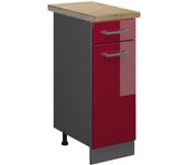 Vicco mueble bajo de cocina r-line, rojo burdeos alto brillo, 30 cm , et roble