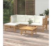 Vidaxl set de muebles de jardín 5 piezas bambú y cojines blanco crema