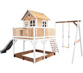 Axi casa de juegos liam con cajon de arena, columpio y tobogán gris | casa zancudo xxl en marron y blanco de madera fsc para niños | torre de juegos