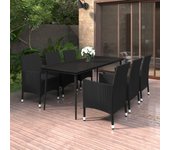 Set comedor de jardín 7 piezas | conjunto de jardín | muebles de jardín y cojines ratán sintético y vidrio cfw55496