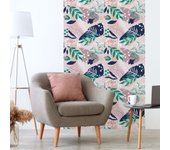 Papel pintado prepegado tropical rosa y azul marino h300 x l60 cm - adhesivo de pared - revestimiento sticker mural decorativo