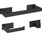 Valaz accesorios de baño adhesivos pegados sin taladro negro mate cuadrados toallero 30cm+ percha+ portarollos - 3perchas