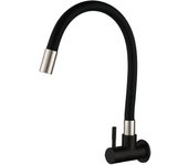 Grifo de pared de acero inoxidable, grifo de cocina de un solo tubo negro, grifo giratorio para fregadero de balcón