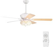 Costway ventilador de techo de 52 pulgadas con luz, ventilador de techo de interior con 2 varillas, 3 velocidades y 5 aspas reversibles, ventilador re