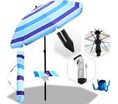 Parasol de playa azul octagonal, l.210 x l.210 cm, inclinable, protección uv 50+ con botón y bolsa de transporte para patio/piscina/jardín