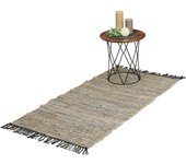 Relaxdays alfombra de pasillo de algodón y cuero, 70 x 140 cm, con flecos, antideslizante, retazos, gris