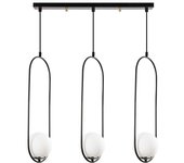 Regleta de techo garet 3 luces con estructuras ovaladas negras y esferas de cristal en el interior