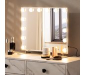 Espejo de maquillaje con 14 luces led, espejo hollywood 3 colores de luz, de pared 2 en 1 con soporte de metal, cosmético con táctil , 50x18x43cm