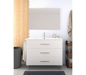 Mueble de baño ribera de 3 cajones incluye lavabo y espejo - blanco 90 x 45 cm seno centrado