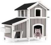 Costway casa para gatos de madera, caseta para gatos de 2 pisos para exteriores con puertas de escape, techo asfáltico impermeable, refugio para gatit