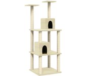 Rascador para gatos con postes de sisal color crema 141 cm
