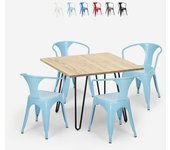 Juego mesa 80 x 80 cm diseño industrial 4 sillas estilo bar cocina reims light