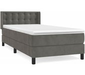 Cama con somier tapizado y colchón de terciopelo gris oscuro 90x190 cm