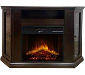Madison - chimenea eléctrica esquinera de suelo en madera 126x78xh83 cm, efecto llama, color madera de nogal