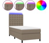 Cama con somier, colchón y luces led, tela gris topo, 90x190 cm