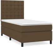 Cama con somier tapizado y colchón de tela marrón oscuro 90x190 cm