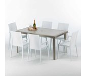 Mesa rectangular beige 150x90 cm y 6 sillas de colores marion