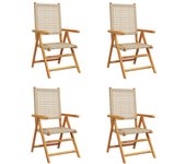 4 uds sillas de jardín | silla de exterior | sillon reclinables ratán pe madera maciza beige cfw53086