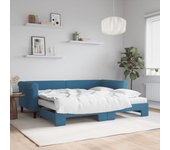 Sofá cama con cama nido y colchón de terciopelo azul 90x200 cm