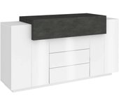 Aparador arbon, aparador de cocina con 3 puertas y 3 cajones, buffet de salón, 100% made in italy, 160x45h86 cm, blanco brillo y pizarra