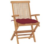 Sillas de jardín 2 uds madera teca con cojines rojo tinto