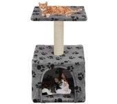 Rascador para gatos con nicho, juguete de peluche de sisal, 55 cm, estampado de huellas grises 3702081