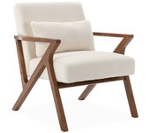 Sillón escandinavo de madera de hevea y borreguito, antoine, blanco, 70.5x75x81 cm