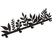 Perchero de pared de acero gamet, 5 ganchos, color negro estructurado, modelo hojas, 50 x 13, 1 unidad.