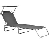 Tumbona plegable con toldo argozelo 186 x 55 x 24 cm plata mate gris oscuro [casa.pro]