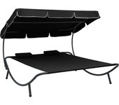 Sofá cama de exterior con dosel y almohadas negro