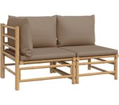 Set de muebles de jardín 2 piezas bambú y cojines gris taupe