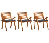 Sillas de comedor de jardín con cojines 3 piezas acacia maciza