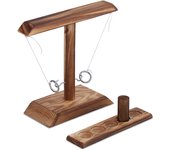 Relaxdays juego chupitos, péndulo con anillos y anzuelos, para beber en fiestas, adultos, 2 jugadores, madera, natural