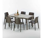 Mesa rectangular beige 150x90 cm y 6 sillas de colores marion