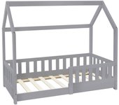 Ml-design cama infantil 70x140cm con reja protectora techo y somier estructura listones de madera de pino maciza color gris claro diseño creativo mueb