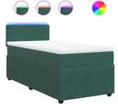 Cama con somier tapizado y colchón de terciopelo verde oscuro 90x190 cm