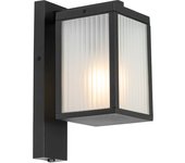 Farol de pared exterior negro con cristal acanalado y sensor crepuscular - charlois