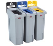 Rubbermaid juego de tres contenedores de reciclaje slim jim®: vertedero/papel/plástico