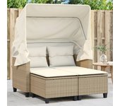 Sofá de jardín de 2 plazas con dosel y taburetes vidaxl ratán beige